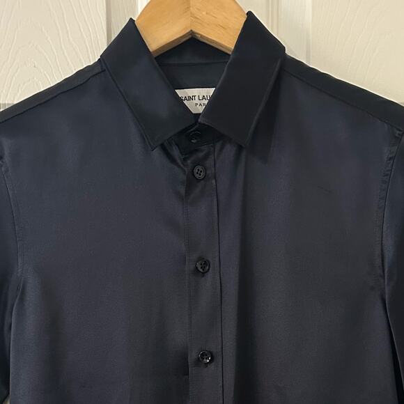 Saint Laurent Silk Satin Blouse Glossy Black size FR 38 Button front - Picture 5 of 13